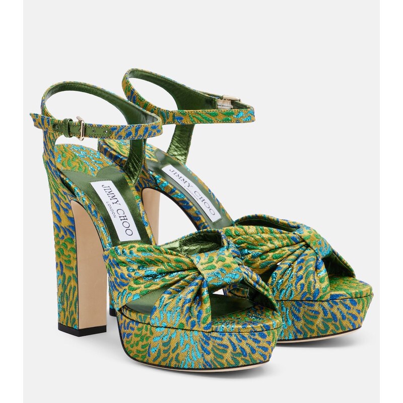 Dámské sandály Jimmy Choo Heloise z brokátu v barvě Lagoon/Clover Mix