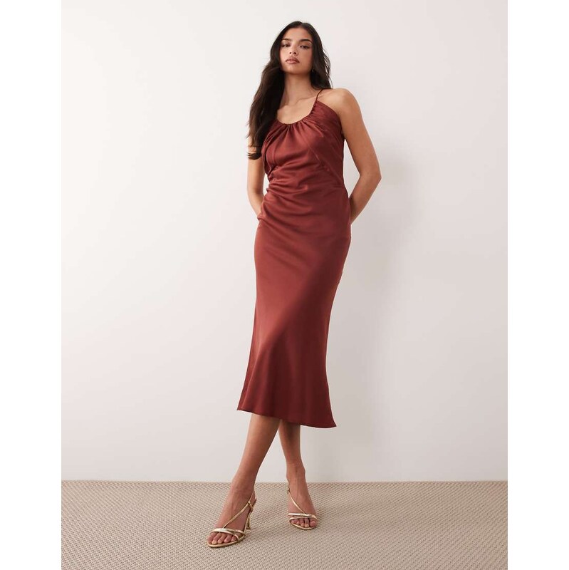 ASOS DESIGN scoop neck bias cut midaxi dress in rust-Red