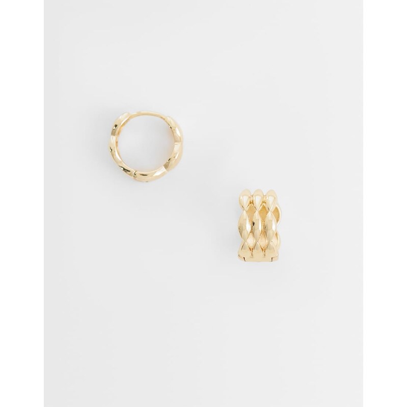 ASOS DESIGN mini hoops earrings with weave design in gold tone