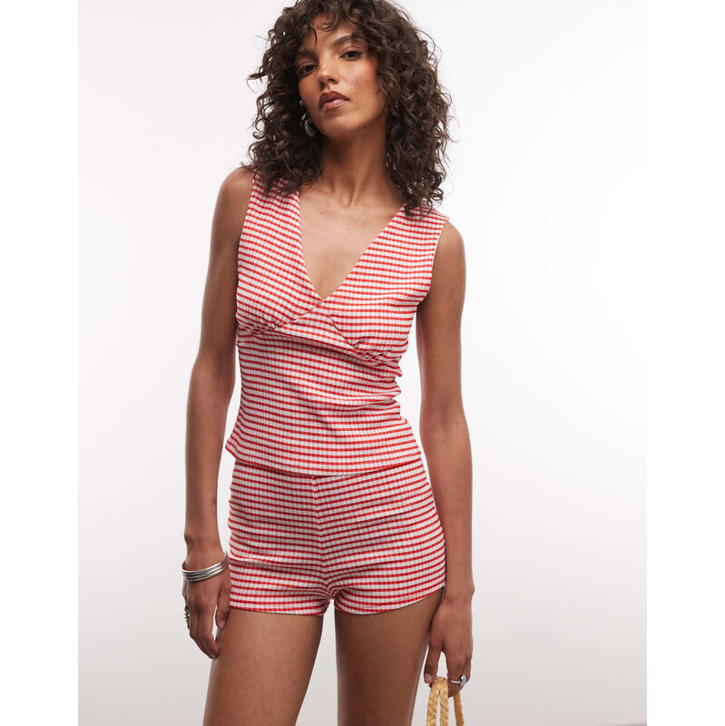 Reclaimed vintage jersey co-ord booty short in gingham-Multi