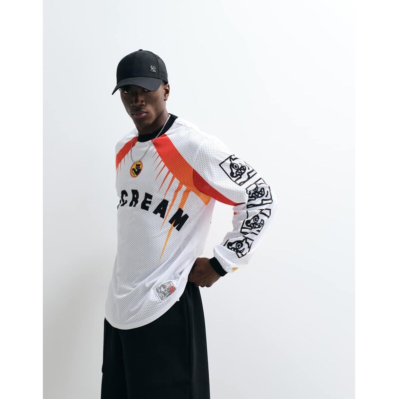 ICECREAM mesh long sleeve racer t-shirt with graphic print in
