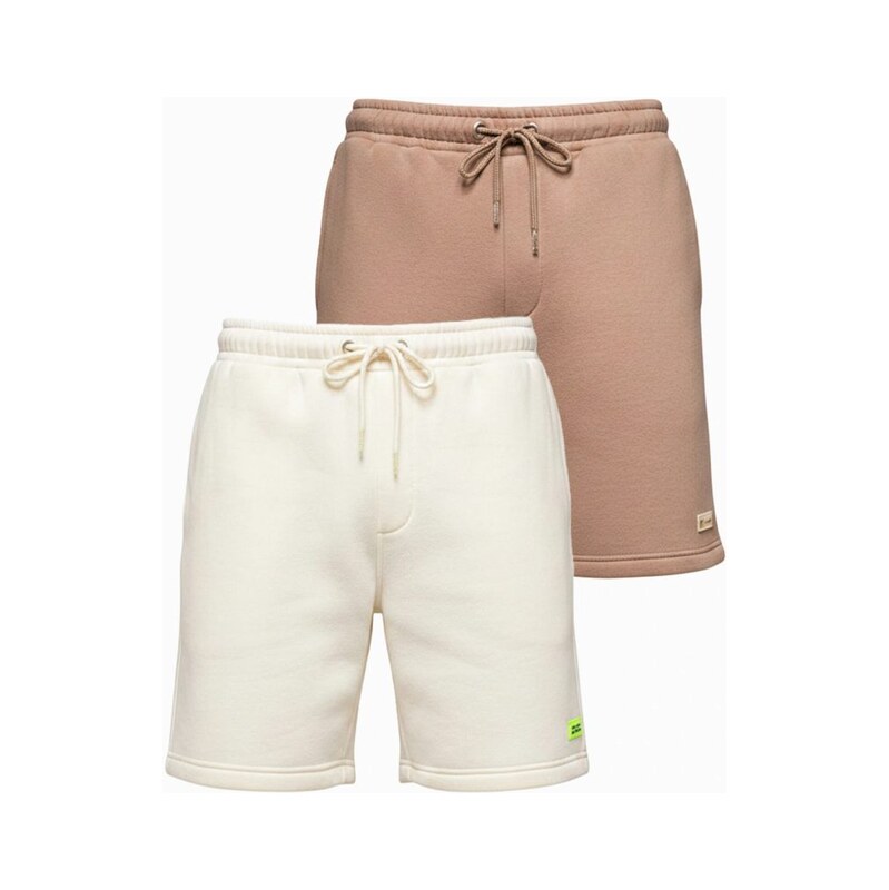 Ombre Clothing Sada unisex šortek s logem krémová/hnědá V2 Z129