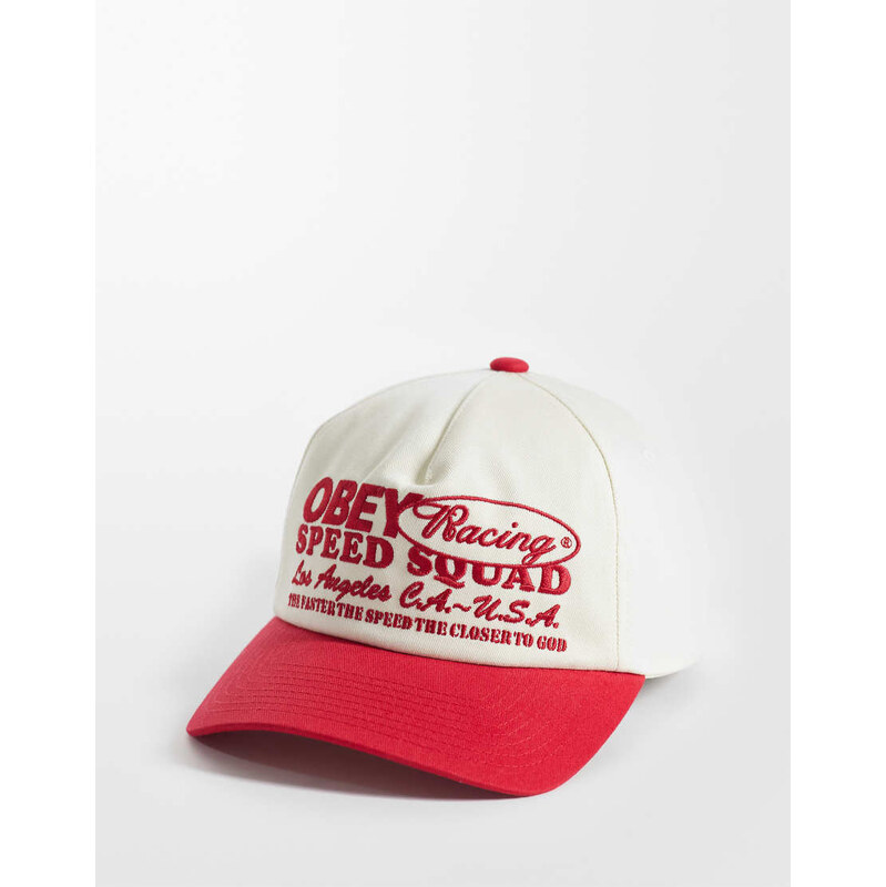 Obey speed squard five panel snapback cap with contrast peak in