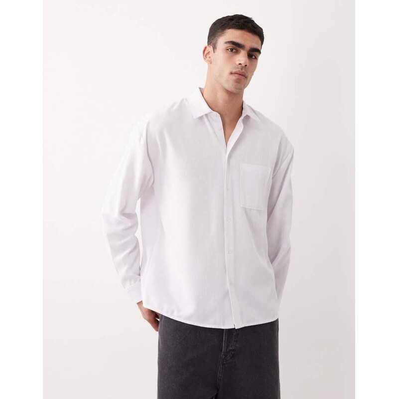 New Look linen look oversized long sleeve shirt in white