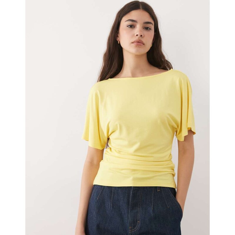 ASOS DESIGN cinch waist angel sleeve tee with v back detail in