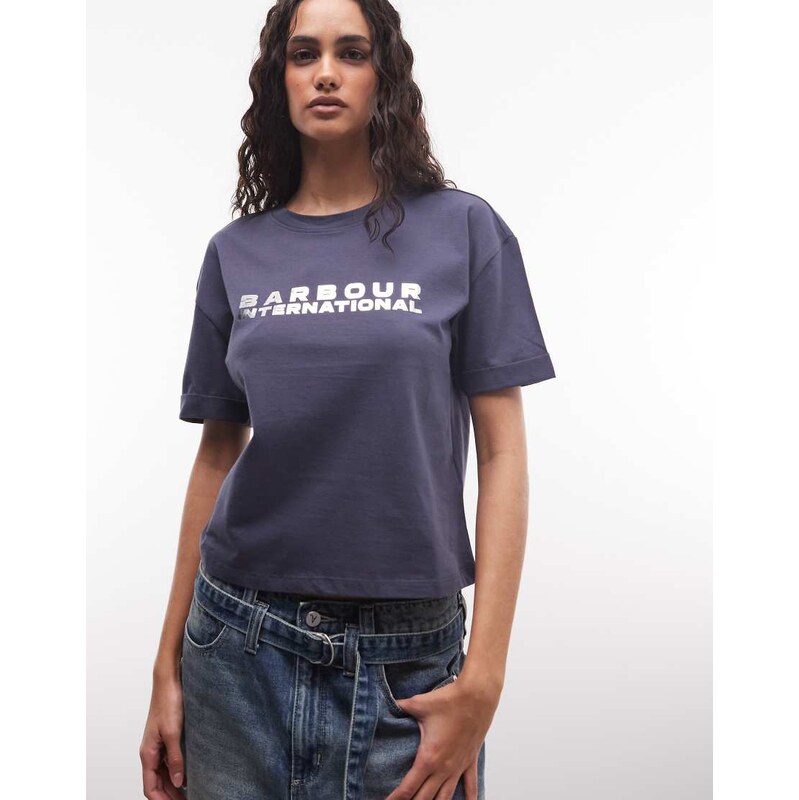 Barbour International Niamh metallic silver logo t-shirt in dark