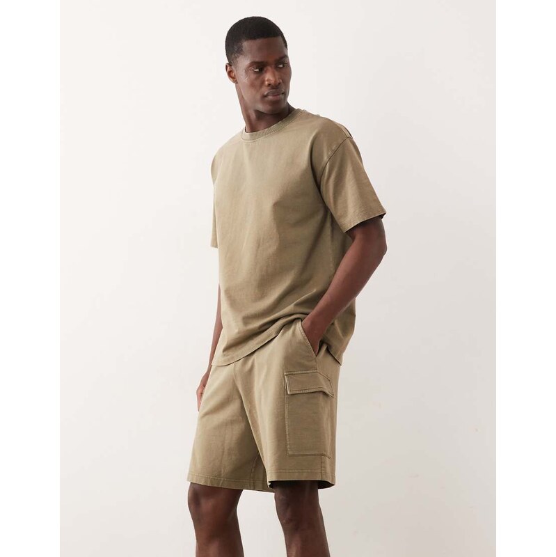 New Look co-ord washed cargo short in khaki-Green