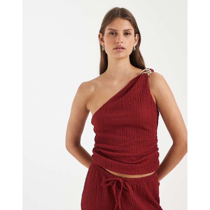ONLY asymetric crinkled textured top co-ord in dark red