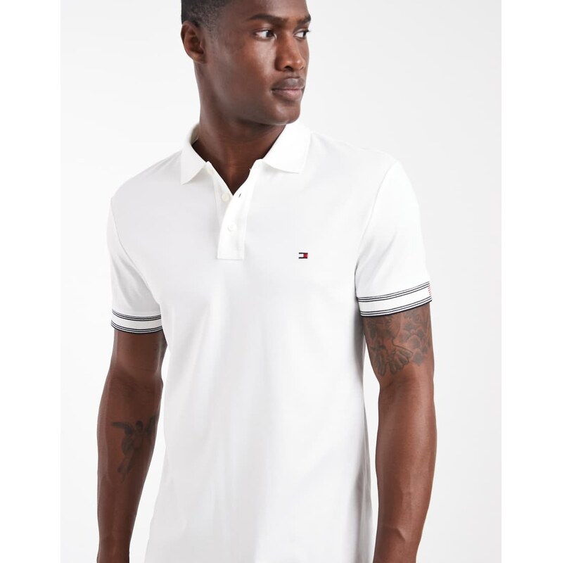 Tommy Hilfiger cuffed regular fit polo shirt in white