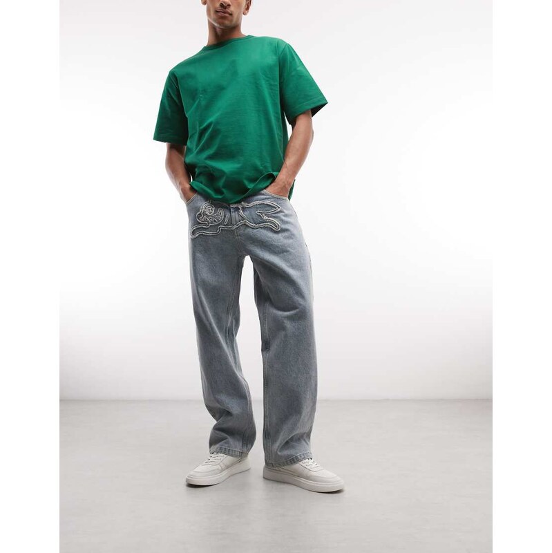 ICECREAM scoop denim jeans with running dog applique in mid wash
