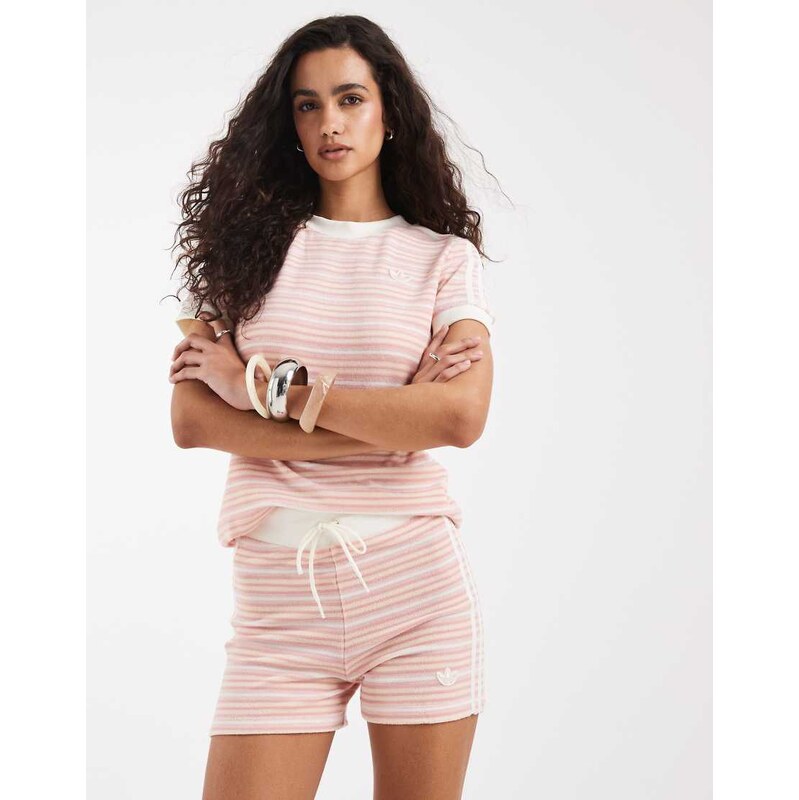 adidas Originals terry towelling shorts in pink stripe