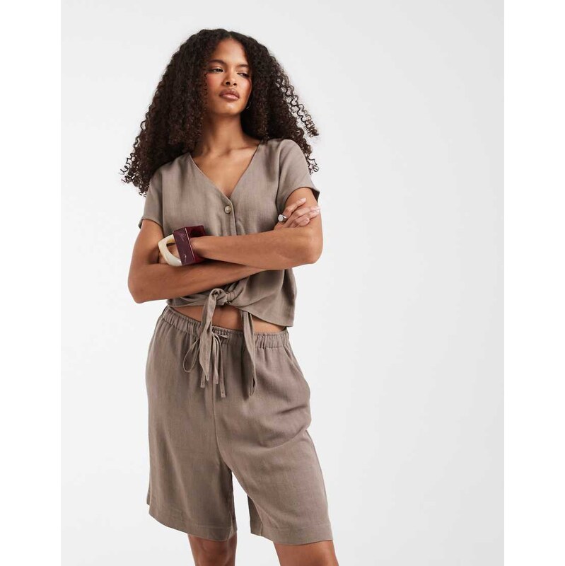 ONLY linen mix short co-ord in brown