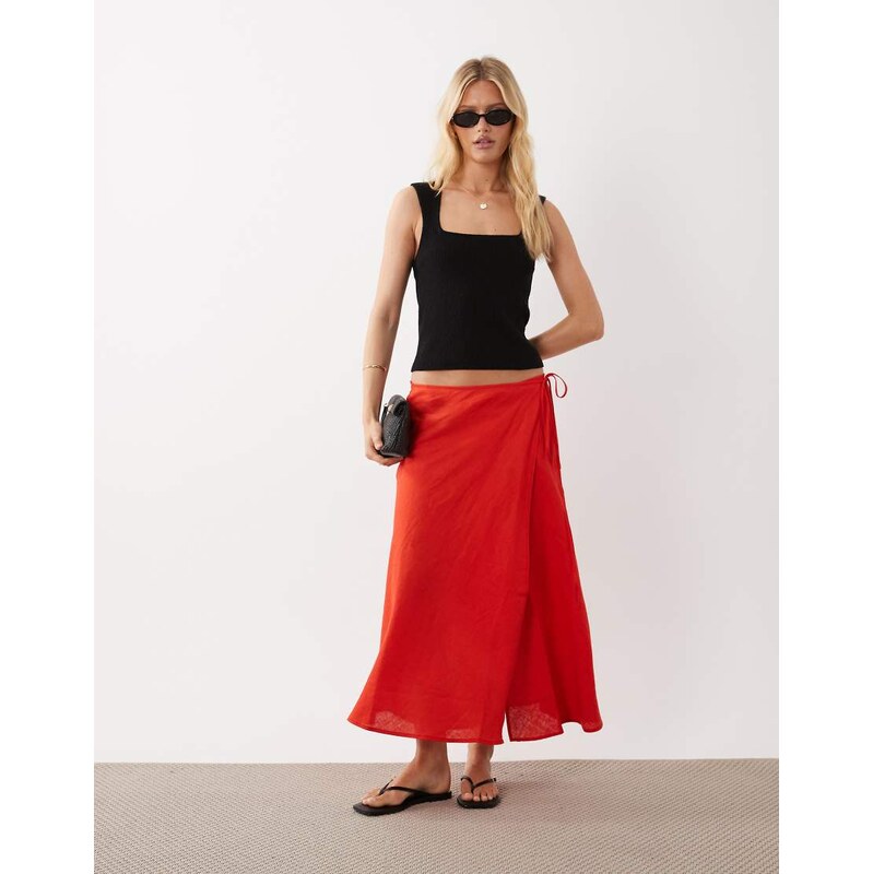 ARKET linen mix wrap skirt in red