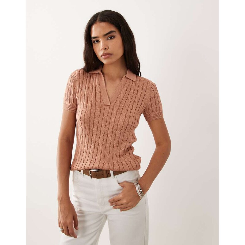 Lauren by Ralph Lauren fine knit polo top in pink