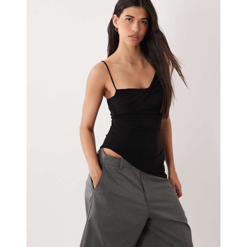 Gina Tricot asymmetric ruched singlet top in black