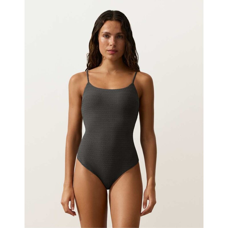 OYSHO Faded effect jacquard swimsuit in washed anthracite-Grey