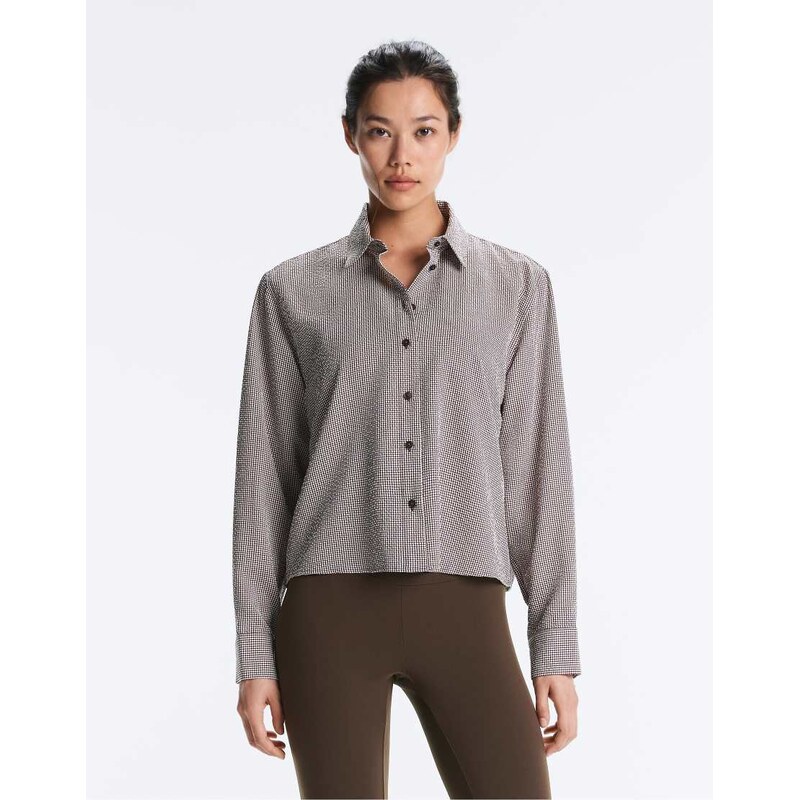 OYSHO Short gingham lyocell blend shirt in brown