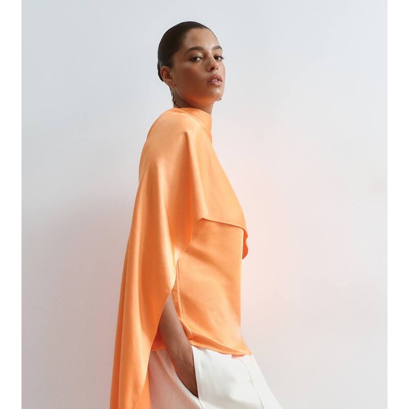 ARRANGE Curve satin underlay cape top in orange