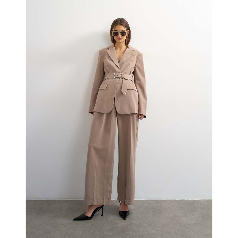 Topshop co ord double tailored trouser in beige-Brown