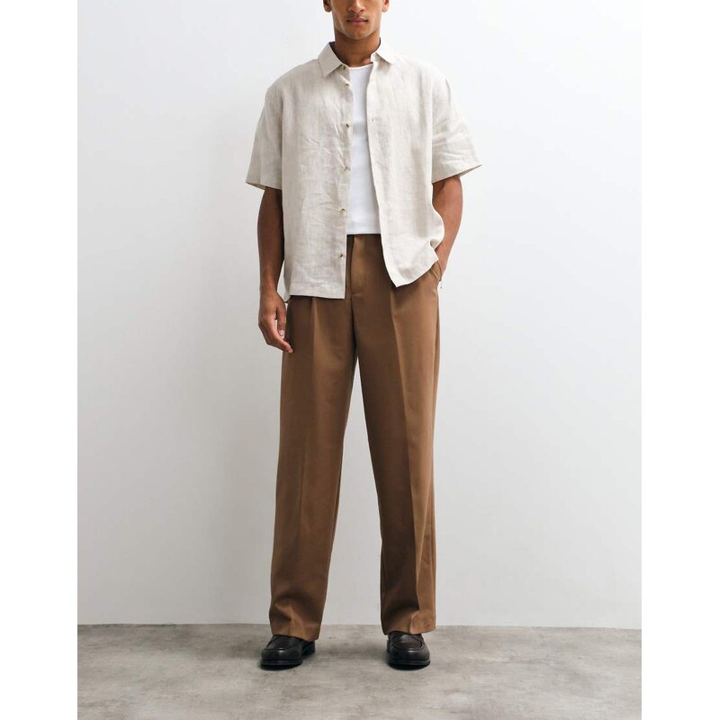 ASOS DESIGN smart pleated wide leg trousers in warm brown