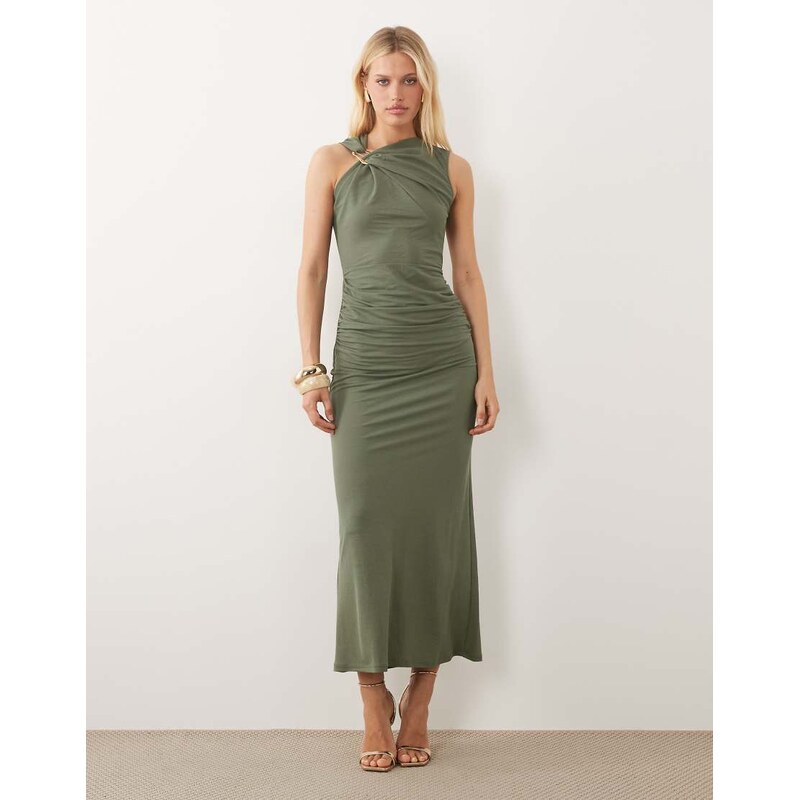 ASOS DESIGN sleeveless ruched midi dress with trim detail in