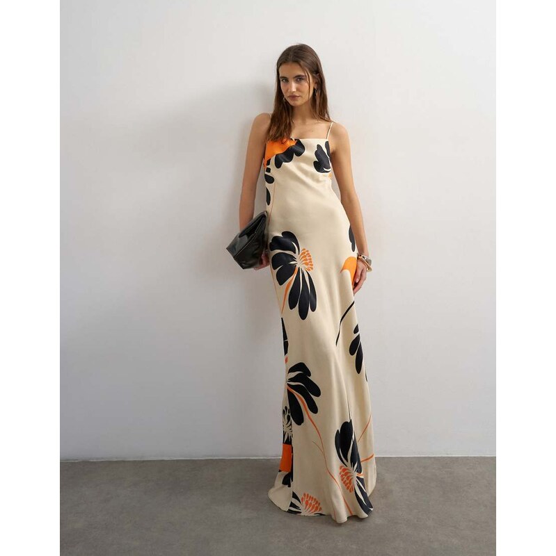 Topshop viscose satin low scoop flood length maxi slip dress in