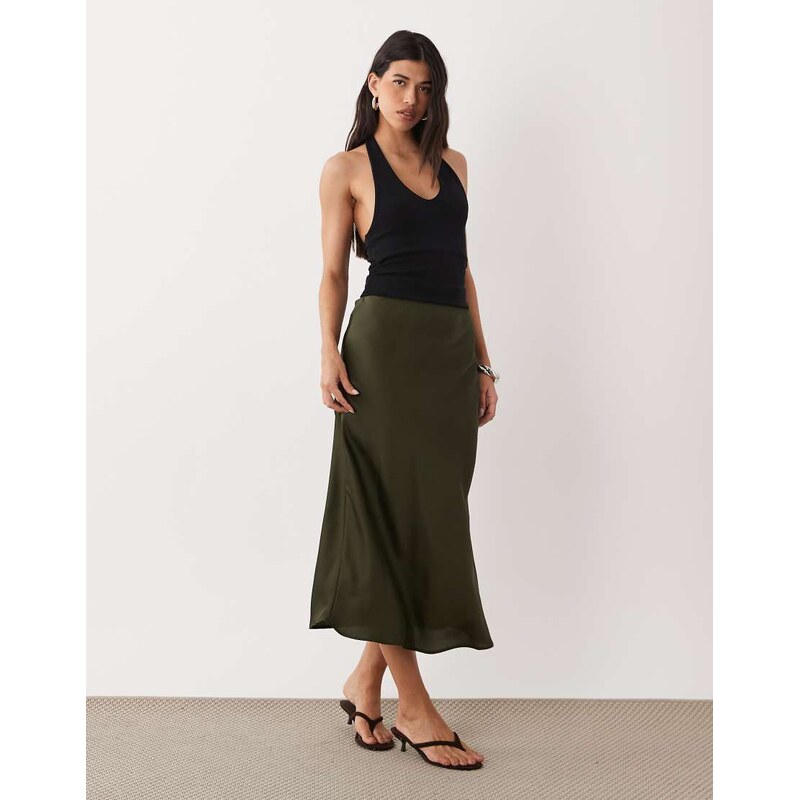 Vila satin maxi skirt in forest green