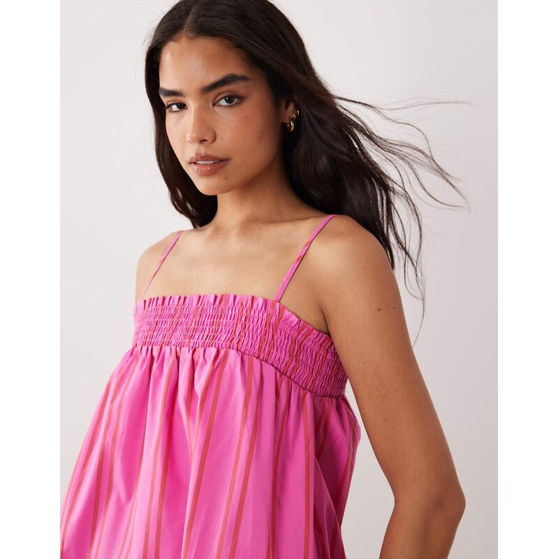 Vila cotton babydoll cami top co-ord pink and red stripe-Multi
