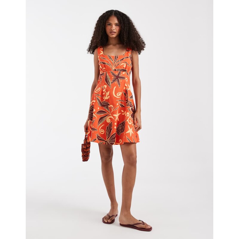 Vero Moda sleeveless pleated front mini dress in orange sea