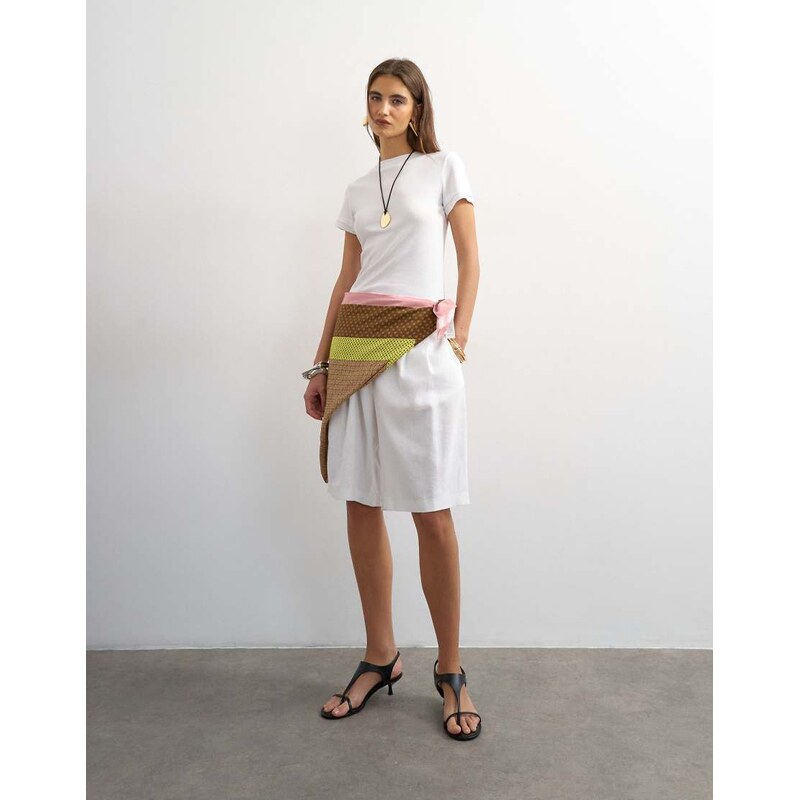 Topshop linen bermuda short in white