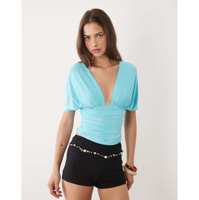 Motel Vernia batwing cupro top in aqua-Blue