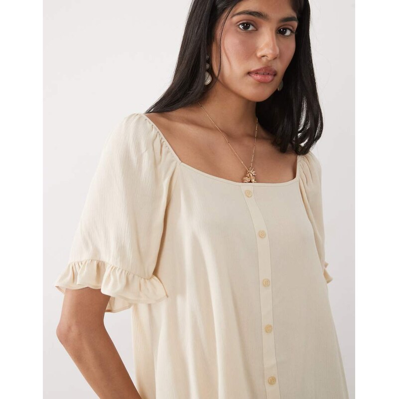 ASOS DESIGN frill detail square neck smock top in neutral co ord