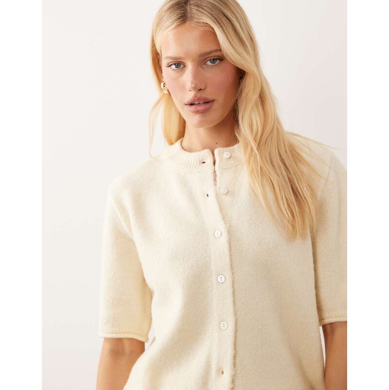 ASOS DESIGN lightweight relaxed short sleeve cardigan in cream