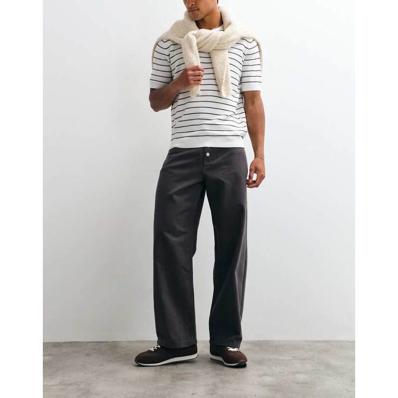 ASOS DESIGN baggy trousers with exposed buttons in charcoal-Grey