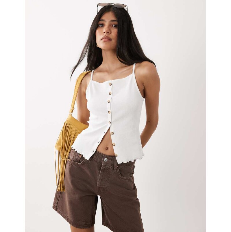Miss Selfridge button through rib cami in white