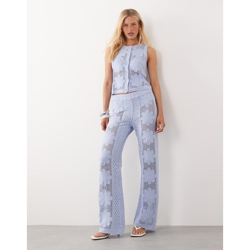 Mango Daisy knitted trouser co-ord in pastel blue