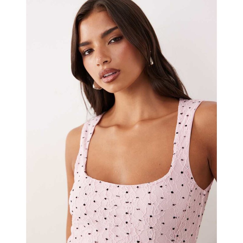 ASOS DESIGN soft square dobby lace vest in pink spot