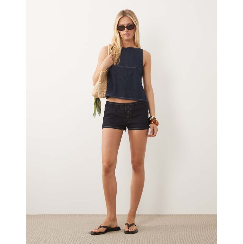 ASOS DESIGN soft denim micro boxer short in midwash blue co-ord