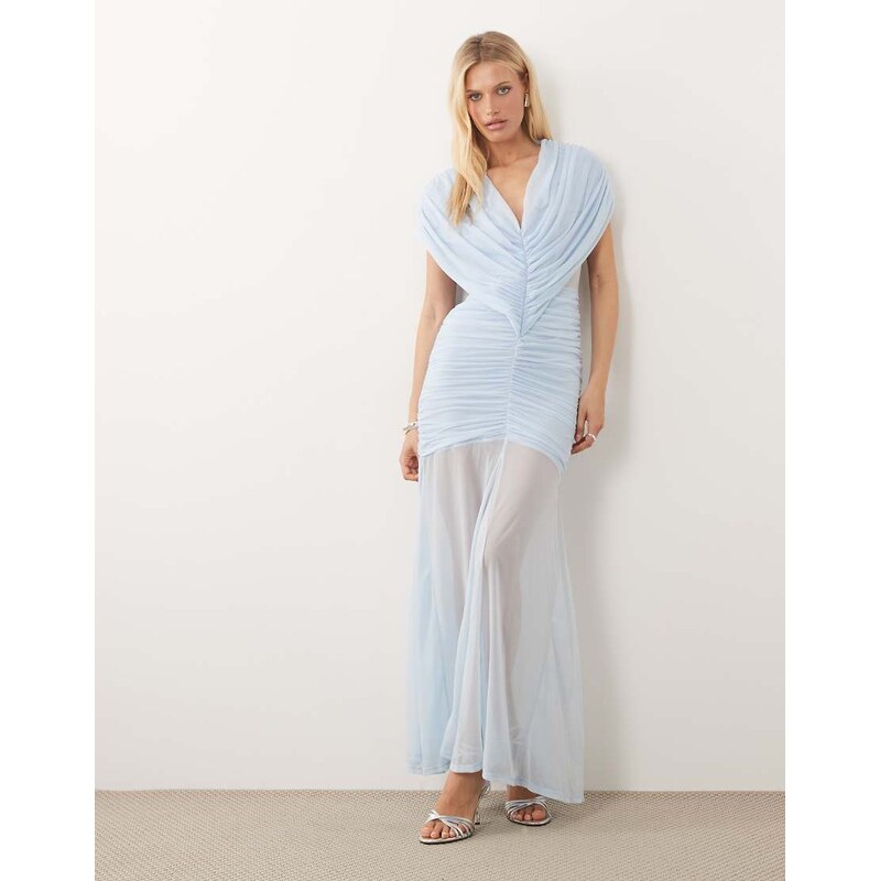 ASOS DESIGN gathered drape v neck stretch chiffon maxi dress in