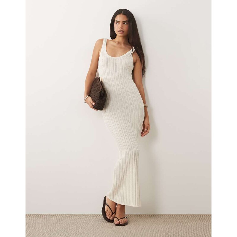 ASOS DESIGN knitted ladder stitch maxi dress in ecru-White