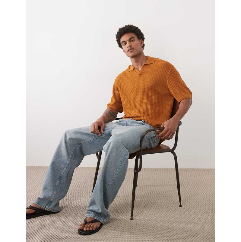 ASOS DESIGN relaxed textured knitted notch neck in orange