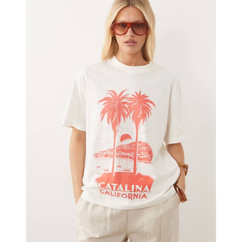 ASOS DESIGN oversized t-shirt with Catalina graphic in cream