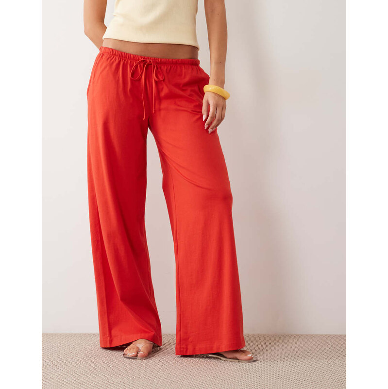 ASOS DESIGN elasticated wide leg trouser co-ord in red