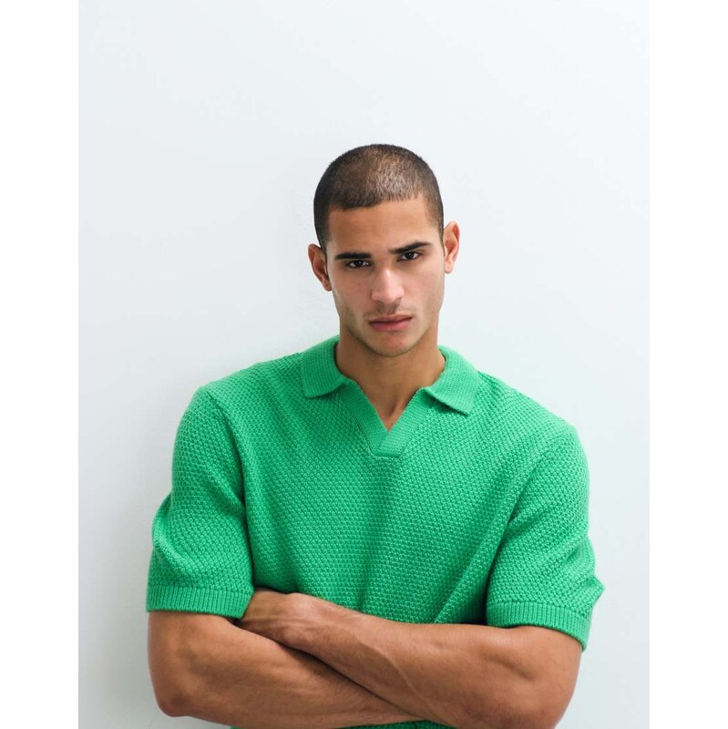 ASOS DESIGN relaxed knitted textured notch neck in green