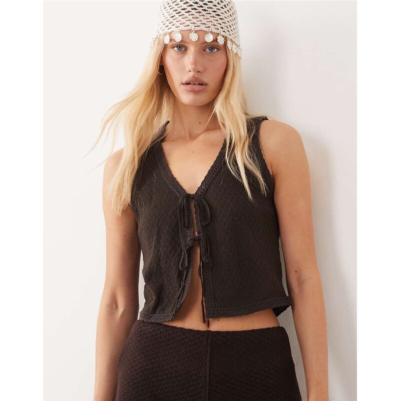 Mango Nati cotton mix knitted tie front sleeveless top co-ord in