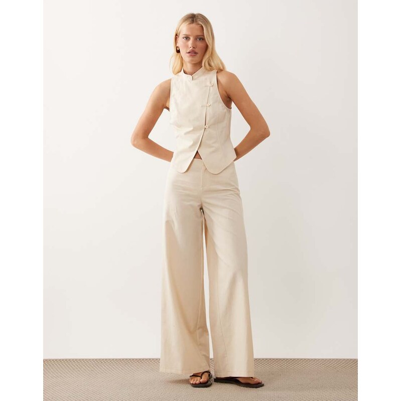 ASOS DESIGN linen blend tie detail low rise trouser in ivory co