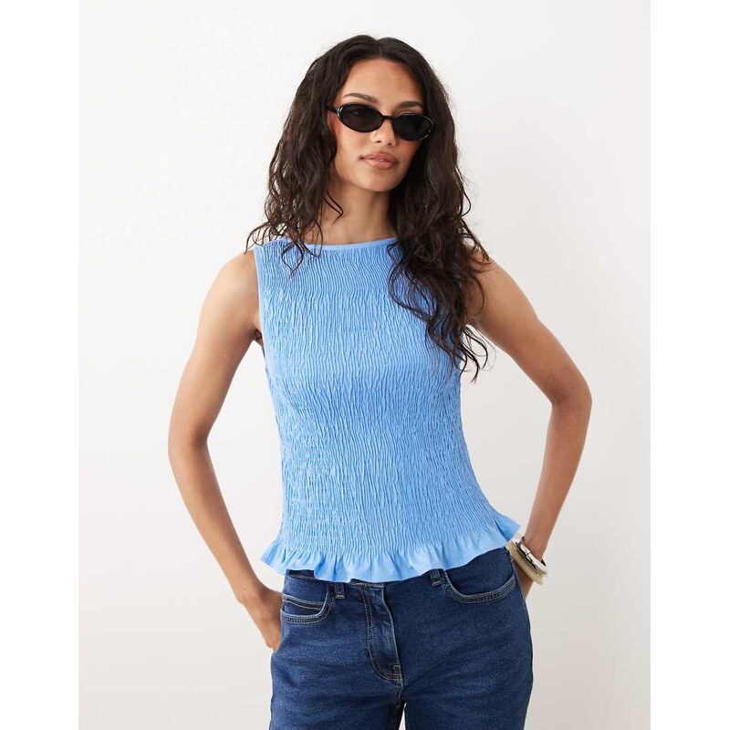 ASOS DESIGN shirred sleeveless tank top in blue