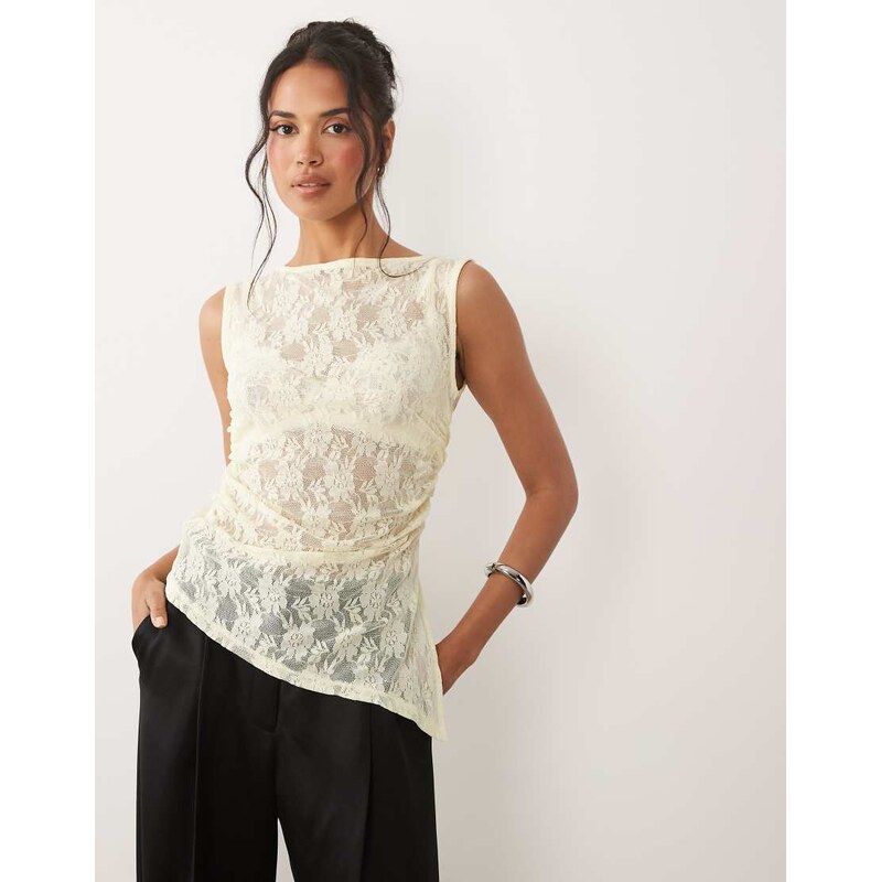 ASOS DESIGN sleeveless gathered side lace asymmetric detail top
