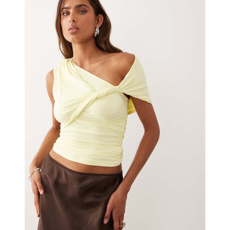 ASOS DESIGN polyamide ruched twist side cut away draped top in