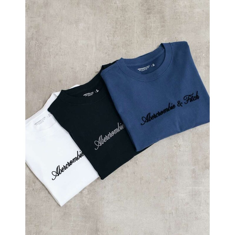 Abercrombie & Fitch 3 pack script logo t-shirt in black/white